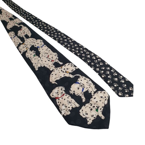 Addiction Dalmatian Necktie Puppy Paw Print Vintage Silk Tie Puppy Dogs Cartoon - Picture 1 of 5